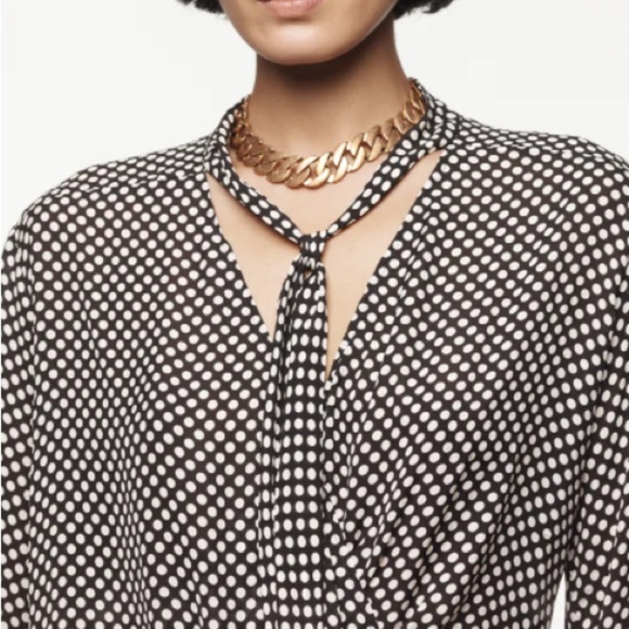 Zara Studio black & white polka dot tie neck blouse - size Small (S) - Picture 3 of 6